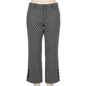 Talbots Women's SZ 10 Navy Blue White Daisy Floral Crop Pants Button Hem Cotton